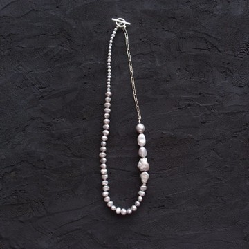 【SV】Baroque Pearl Asymmetry Necklace 巴洛克珍珠 不對稱 項鍊_灰