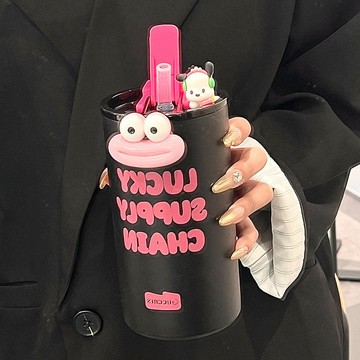 卡通304不銹鋼保溫杯 多巴胺水杯 ins高顏值便攜防水水杯大容量女生可愛保護套