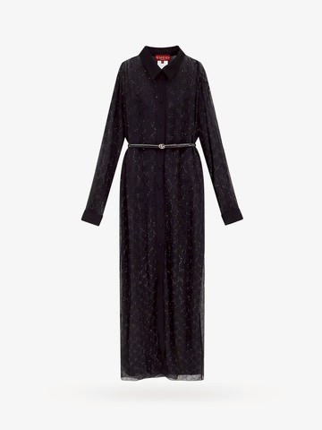 Silk chemisier dress with all-over gg motif and rhinestones - GUCCI - gender_Woman
