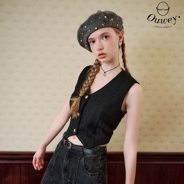OUWEY歐薇 蕾絲西服馬甲純棉小背心(黑；S-L)