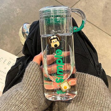 高顏值新款簡約杯蓋杯子水杯便攜塑料杯學生運動帶蓋隨手刻度隨行