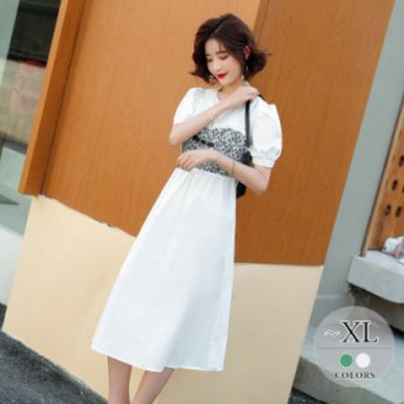 ワンピース サマー ラウンドネック パフスリーブ 半袖 Aライン 夏 切り替えデザイン フリル ハイウエスト 膝丈ワンピース 女子会 通販 Lineポイント最大1 0 Get Lineショッピング