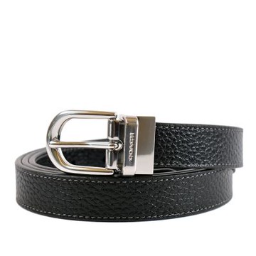 COACH 女款 銀釦頭荔枝紋皮帶-黑色