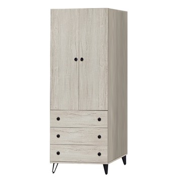 【文創集】提菲芮 時尚2.6尺二門三抽衣櫃/收納櫃(內含化妝鏡面櫃設置)-77x60x195.4cm免組