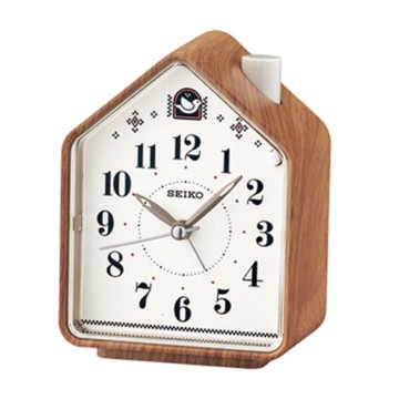 seiko SK037 精工鐘 (QHP005A) 可選式鬧鈴滑房屋造型鳥鳴鬧鐘(仿木+白色)/11.1*8.6*6.2 cm｜樂天領券現折★全館特惠中★指定刷卡回饋10%