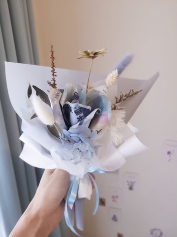 【鈔票花束】單朵有錢藍色(千元真鈔需另匯款)