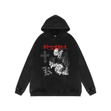 400克重磅水洗復古做舊連帽衛衣死亡筆記動漫美式高街oversiz外套