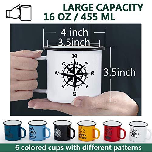 16 Oz Enamel Mug Coffee Cup Set of 6, PP CHEF Camping Enamel Mug with Patt