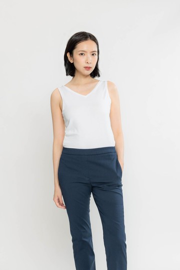 雙面V領休閒背心 竹棉混紡 - 純白色 香港品牌 環保時尚