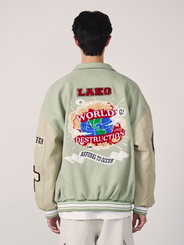 潮流地球刺繡棒球外套