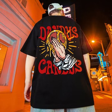 國潮印花短T 日系 寬鬆 短袖T恤 情侶t 大尺碼 印花t 五分袖 短袖男 男t 男生T恤（D1987）【壹號站】