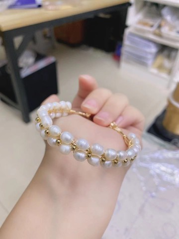 天然淡水珍珠米珠14K包金編織手鐲手鏈 開口可調 K88