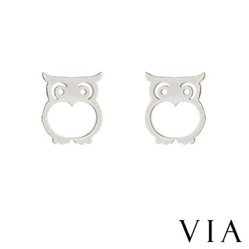 【VIA】動物系列 可愛貓頭鷹造型白鋼耳釘 造型耳釘 鋼色