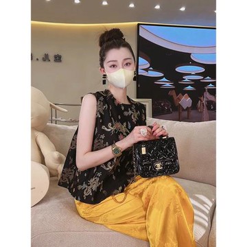 今年流行2025小個子新中式國風復古唐裝馬褂背心黑色刺繡馬甲女夏