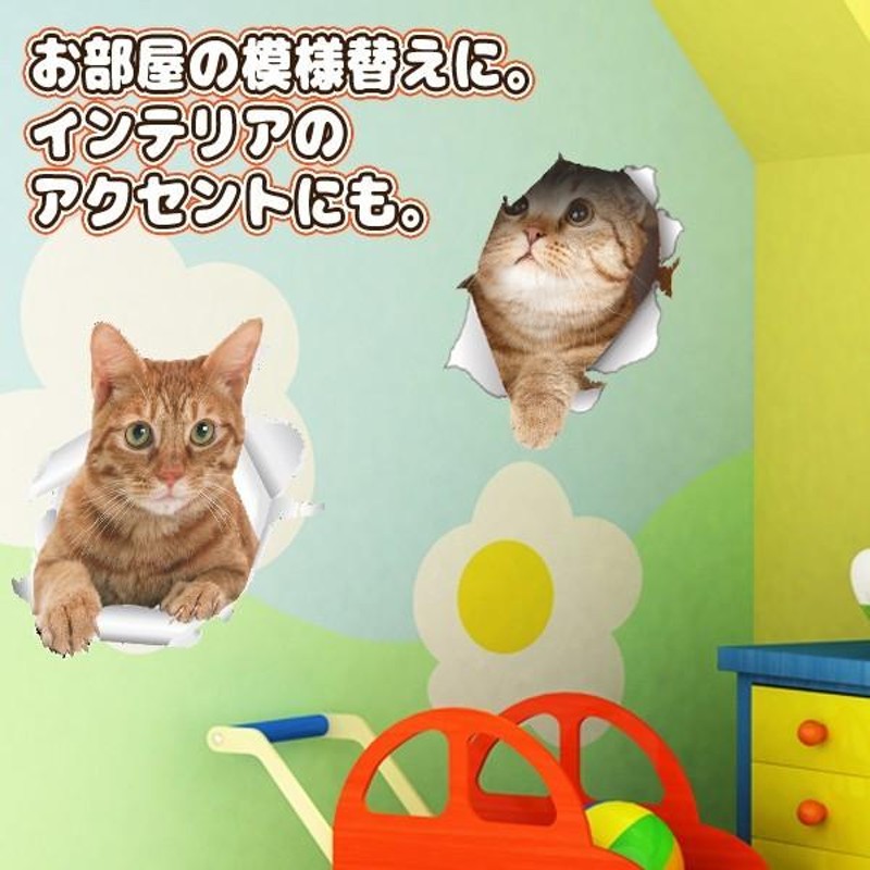 ウォールステッカー 猫 5枚セット 壁から飛び出す リアル 3D ねこ ネコ