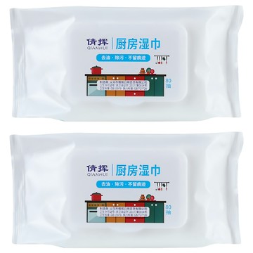 倩挥 便攜廚房去油濕巾 80抽/包 添加APG去污因子 含檸檬精華  白色  2包  1組