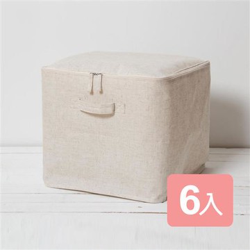 真心良品xUdlife 棉麻深型附蓋收納箱(特大)6入