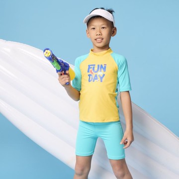 台灣製造現貨男小童萊卡短袖泳衣泳褲二件式泳裝【36-66-H113901-25】ibella艾貝拉