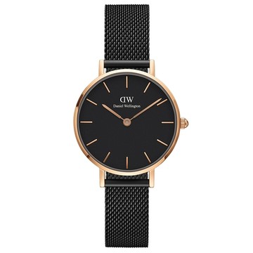 【Daniel Wellington】氣質艾士菲啞光黑米蘭帶腕錶-金框/28mm(DW00100245)