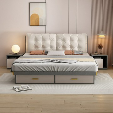 【免運費/免開票】 實木床架 北歐板式床軟靠包現代簡約1.5米雙人主臥1.8m婚床氣壓高箱儲物床