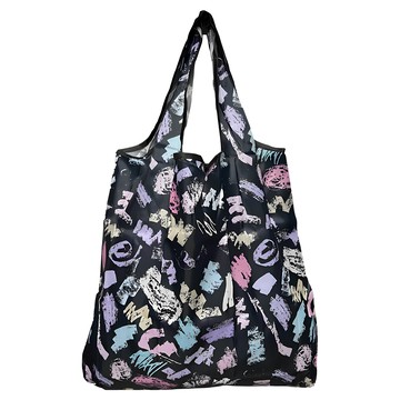 超質感厚實環保購物袋 黑底多色素材圓點圖案 加密牛津布材質  40 x 38 x 23cm  黑底多色素材圖案  1個