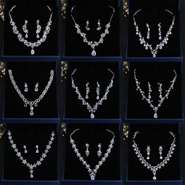 高端新娘套鏈 韓式新娘飾品 2022新款熱賣鍍白K項鏈耳環留言 包郵