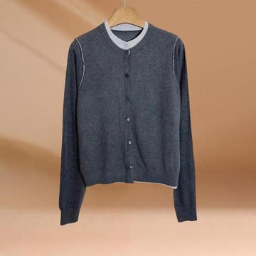 冷淡系高級感復古薄款針織開衫秋冬新款假兩件寬松簡約百搭毛衣女