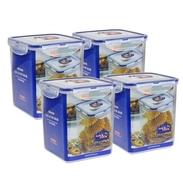 樂扣樂扣保鮮盒 大容量方形干貨收納存儲盒零食元器件密封罐4件裝
