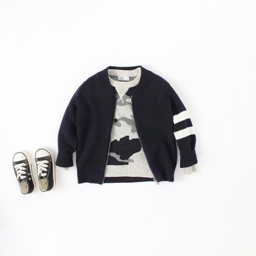 日系秋款休閑時尚簡約男童兒童舒適針織毛衣拉鏈衫開衫毛線衣外套