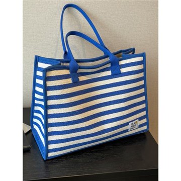 時尚條紋帆布包包女2025新款外出媽咪手提袋大容量通勤單肩托特包