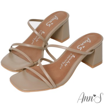 Ann’S魔法美腿術-顯瘦Z型弧度方頭粗跟涼拖鞋-可可
