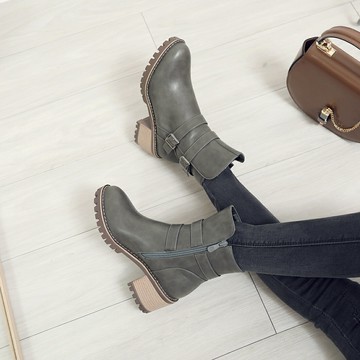 大尺碼訂製女鞋 粗跟短靴女靴子新款春秋季韓版百搭高跟單靴英倫馬丁秋冬鞋子