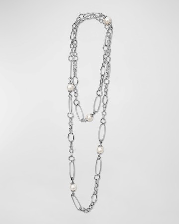 Sterling Silver Luna Pearl Oval Link Necklace, 34"L