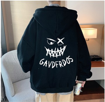 FINDSENSE X  男士開衫男士連帽衛衣男外套怪臉