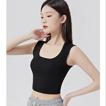 JS - 百搭南瓜領中短版BRA TOP/附罩杯上衣-黑色