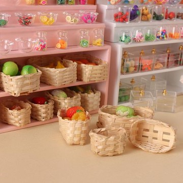 里左拉 微縮食玩編織置物收納籃子迷你模型1:12分ob11娃娃屋diy