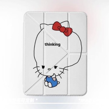 原創小眾頭大的貓iPad8/9代2024新款蘋果Air6三折防彎保護套2024款Pro11寸air6平板殼亞克力適用mini6帶筆槽