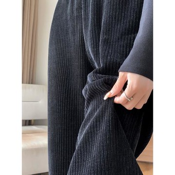 雪尼爾窄版闊腿褲女秋冬加絨2026年新款拖地燈芯絨小個子直筒褲子