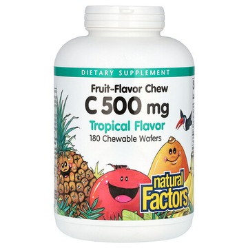 Natural Factors, 水果維生素 C 咀嚼片，熱帶水果味，500 毫克，180 片咀嚼片