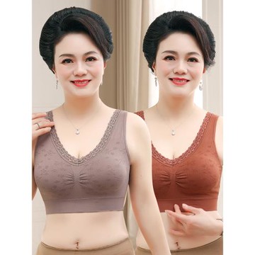中老年文胸無鋼圈大碼運動內衣女新款老年人聚攏奶罩中年媽媽胸罩