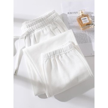 全棉白色運動褲女寬松束腳衛褲2025新款春秋休閑女褲純棉大碼褲子