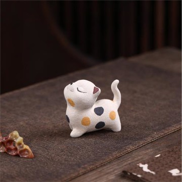 宜興原礦紫砂三花貓咪茶寵擺件精品可養可愛小貓手工茶玩裝飾品
