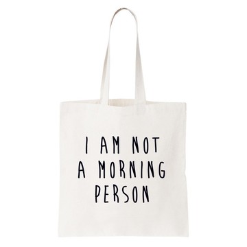 I AM NOT A MORNING PERSON 帆布 文藝 環保 肩背 手提包 購物袋 米白色 我不是一個早起的人 文青 藝術 設計 時髦 文字 時尚