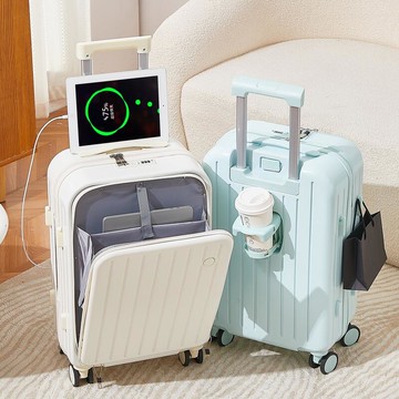 旅行箱登機箱拉桿箱多功能登機箱登機箱前置開口登機箱女小型輕便多功能充電旅行拉桿箱密碼箱