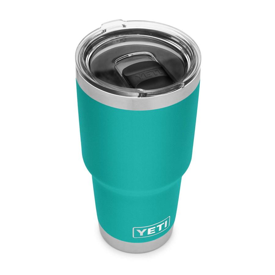 YETI Rambler 30オンス タンブラー マグスライダー蓋付き 真空断熱 ステンレス製、アクアファーブルー