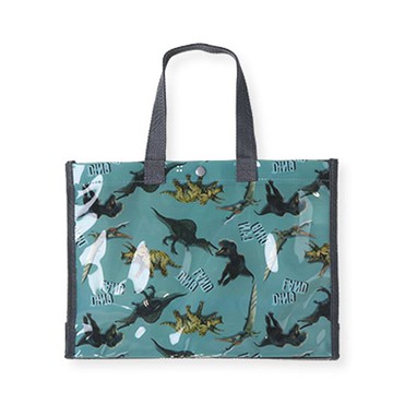 日本 ZOOLAND - 防水PVC手提袋/游泳包-寫實恐龍-灰藍 (25x34cm)