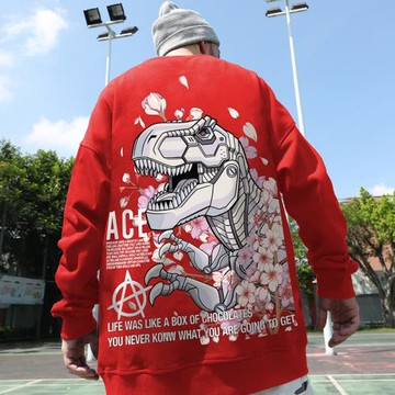 新年款虎年加絨圓領套頭長袖大碼衛衣男本命年紅色國潮中國風加絨