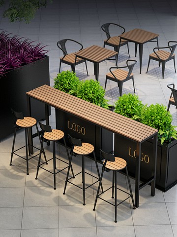 優樂悅~戶外吧臺桌椅庭院陽臺奶茶店露天咖啡廳靠墻靠窗高腳吧臺桌子組合