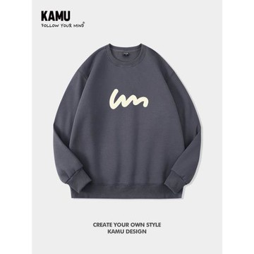 2025春秋款原創簡約圓領衛衣男春秋季潮牌無帽加絨寬松百搭上衣