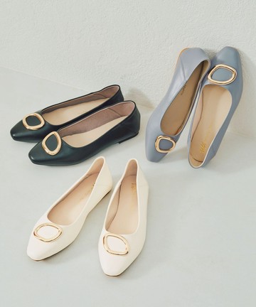 輕奢金色釦飾平底鞋 (52309)